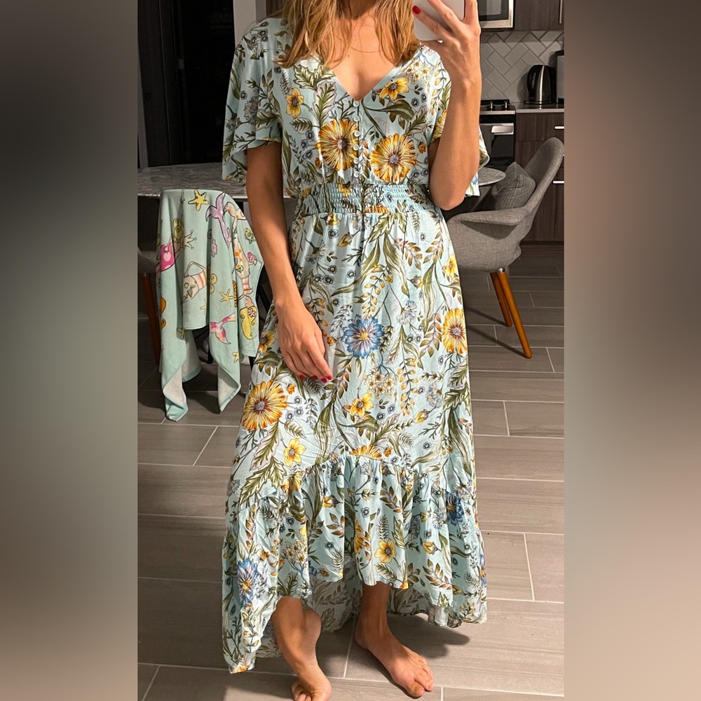 Baby blue flowers summer dress S